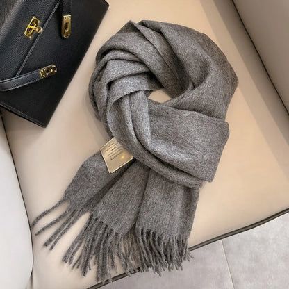 Narrow Solid Color Wool Scarf - Unisex Warm & Soft Knit