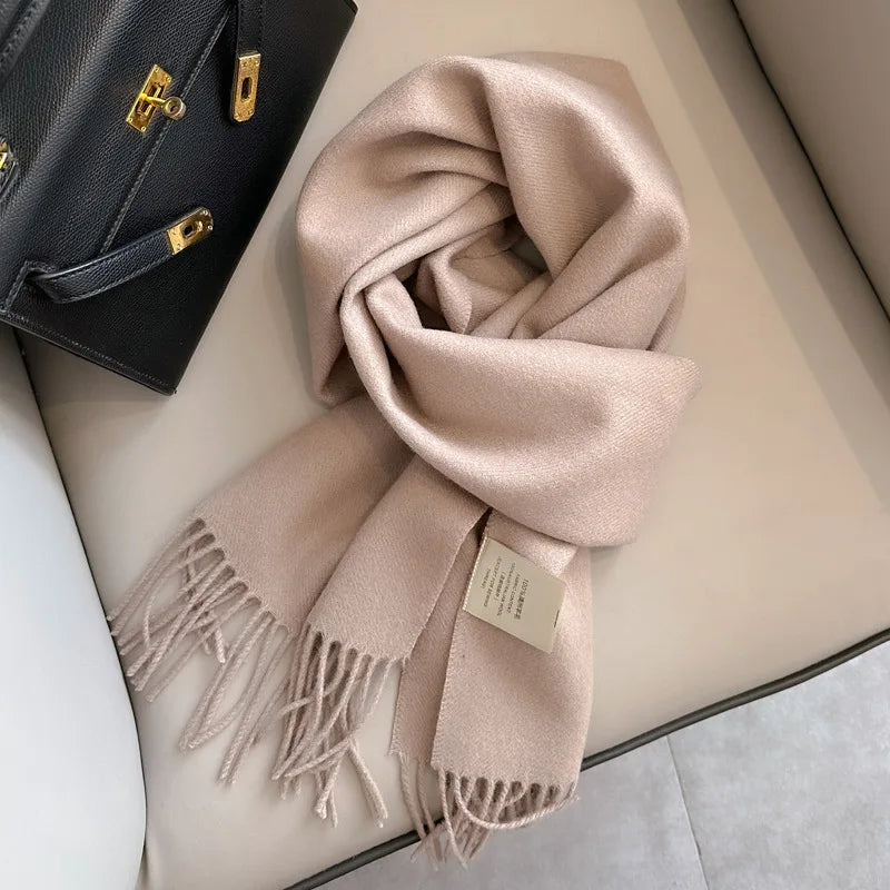 Narrow Solid Color Wool Scarf - Unisex Warm & Soft Knit