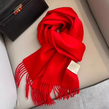 Narrow Solid Color Wool Scarf - Unisex Warm & Soft Knit