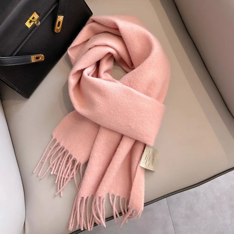 Narrow Solid Color Wool Scarf - Unisex Warm & Soft Knit