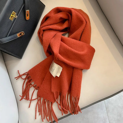 Narrow Solid Color Wool Scarf - Unisex Warm & Soft Knit