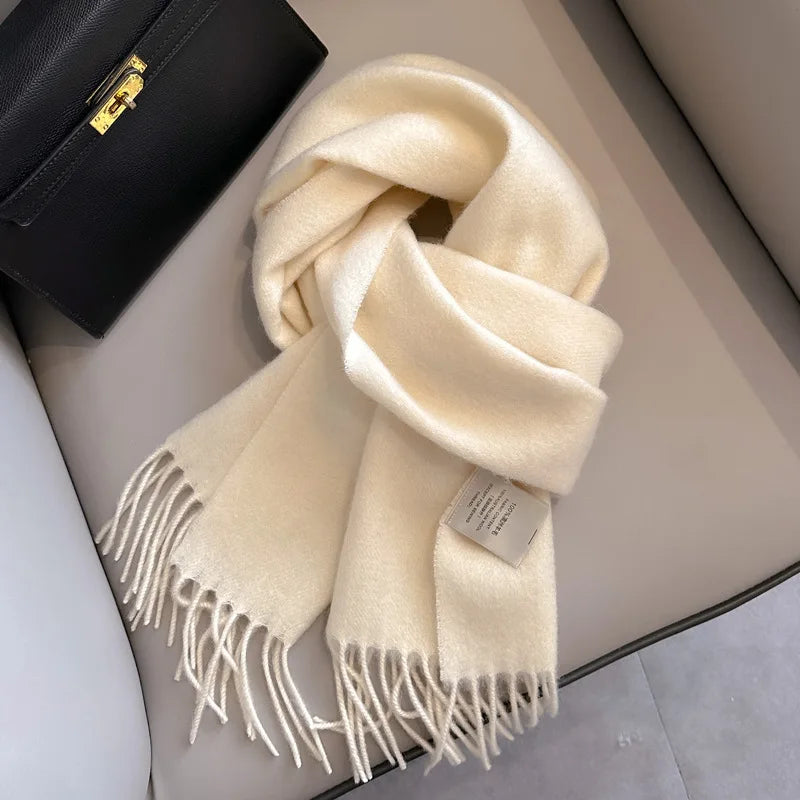 Narrow Solid Color Wool Scarf - Unisex Warm & Soft Knit
