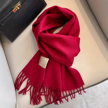 Narrow Solid Color Wool Scarf - Unisex Warm & Soft Knit