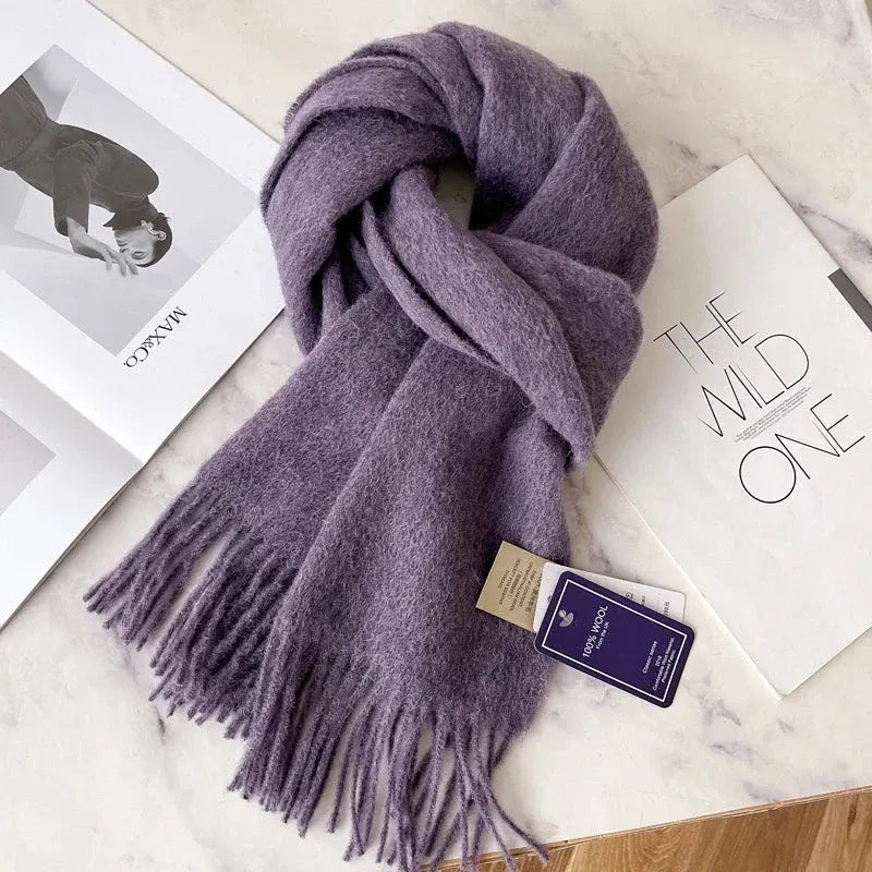 Narrow Solid Color Wool Scarf - Unisex Warm & Soft Knit