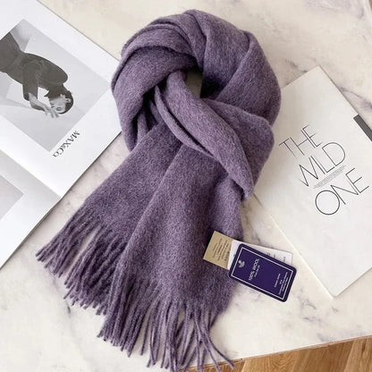 Narrow Solid Color Wool Scarf - Unisex Warm & Soft Knit