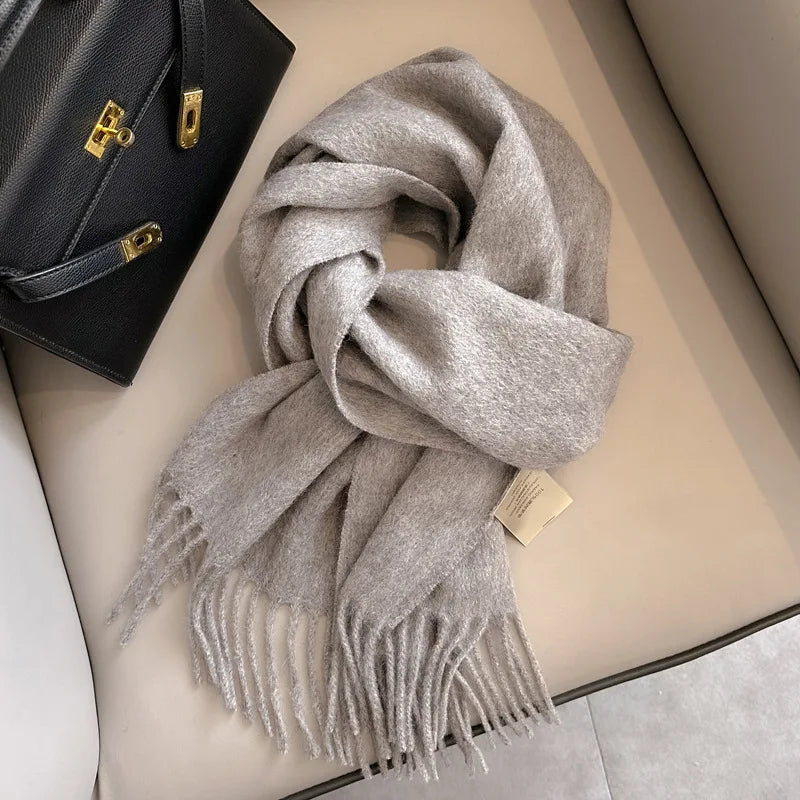 Narrow Solid Color Wool Scarf - Unisex Warm & Soft Knit