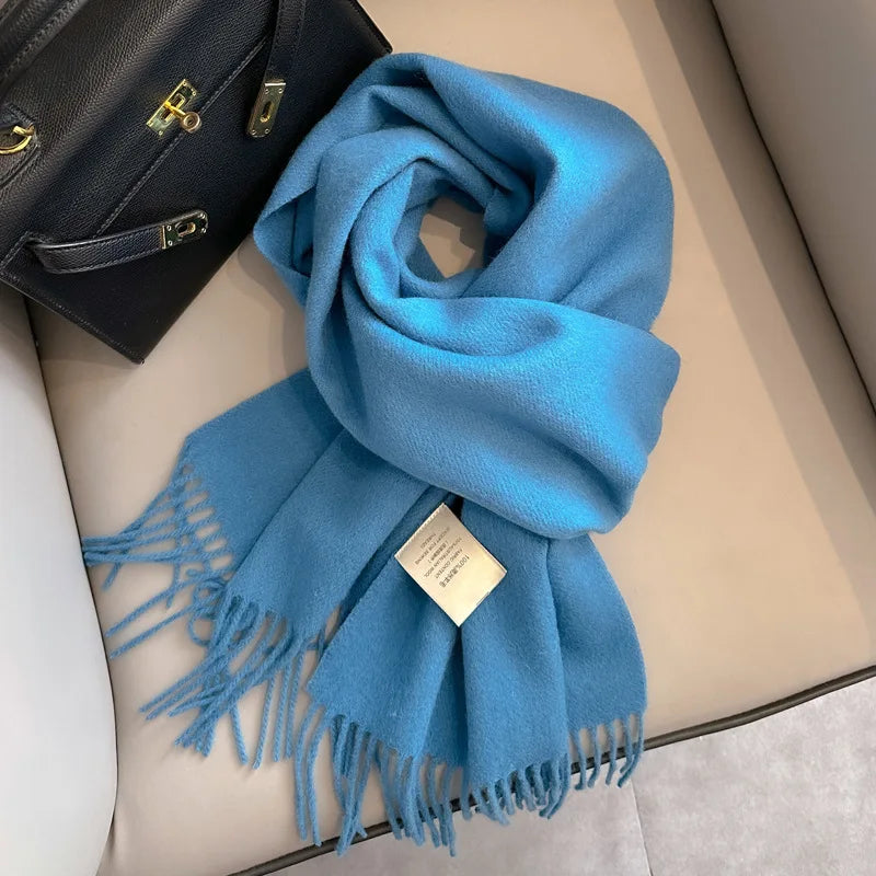 Narrow Solid Color Wool Scarf - Unisex Warm & Soft Knit