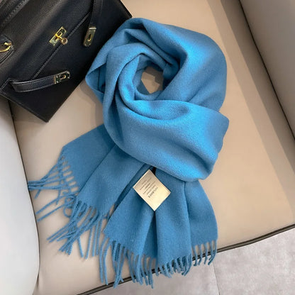 Narrow Solid Color Wool Scarf - Unisex Warm & Soft Knit