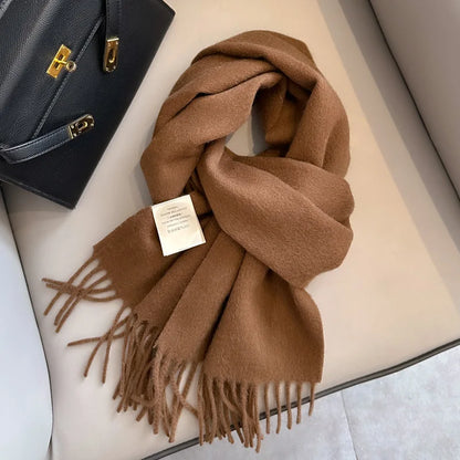 Narrow Solid Color Wool Scarf - Unisex Warm & Soft Knit