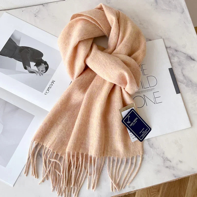 Narrow Solid Color Wool Scarf - Unisex Warm & Soft Knit