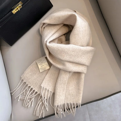 Narrow Solid Color Wool Scarf - Unisex Warm & Soft Knit
