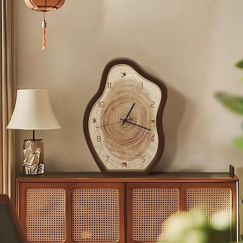 Natural Wood Grain Wall Clock with Rustic Ring Design