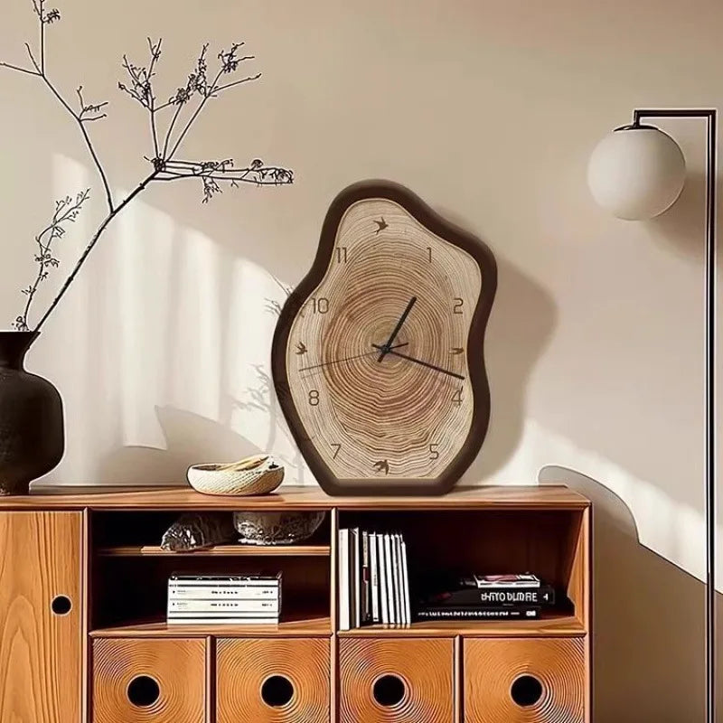 Natural Wood Grain Wall Clock with Rustic Ring Design
