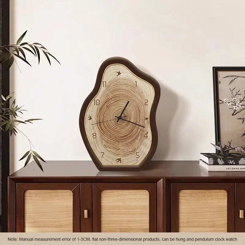 Natural Wood Grain Wall Clock with Rustic Ring Design