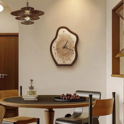 Natural Wood Grain Wall Clock with Rustic Ring Design