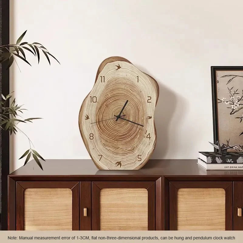 Natural Wood Grain Wall Clock with Rustic Ring Design