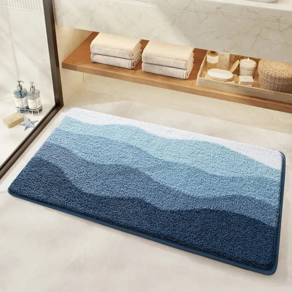 Non-Slip Bath Mat with Coastal Wave Pattern