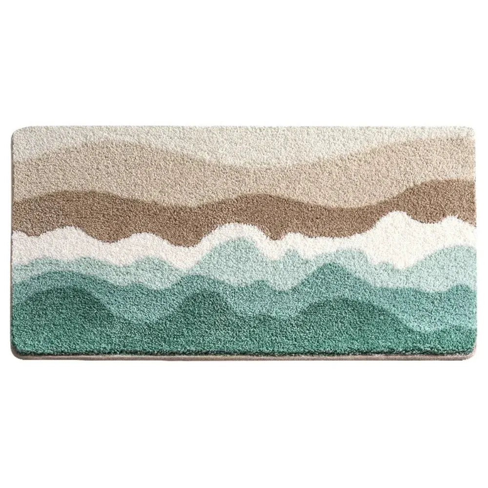 Non-Slip Bath Mat with Coastal Wave Pattern