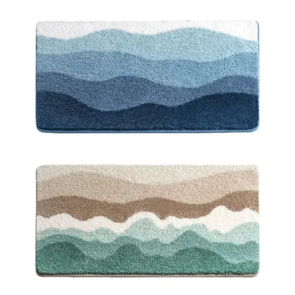 Non-Slip Bath Mat with Coastal Wave Pattern