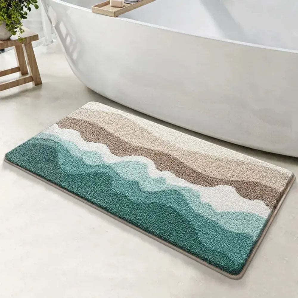 Non-Slip Bath Mat with Coastal Wave Pattern
