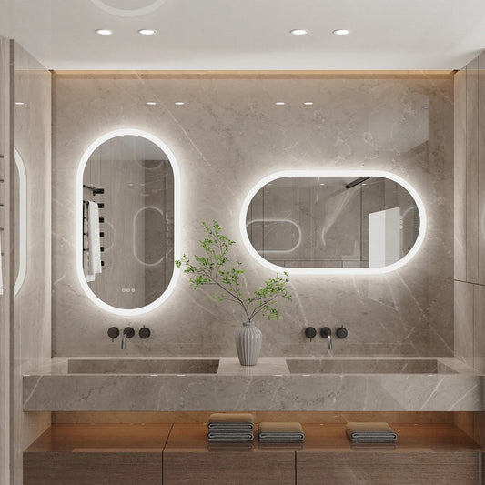 Oval LED Bathroom Mirror with Anti-Fog Function and Dimmable Backlit Design
