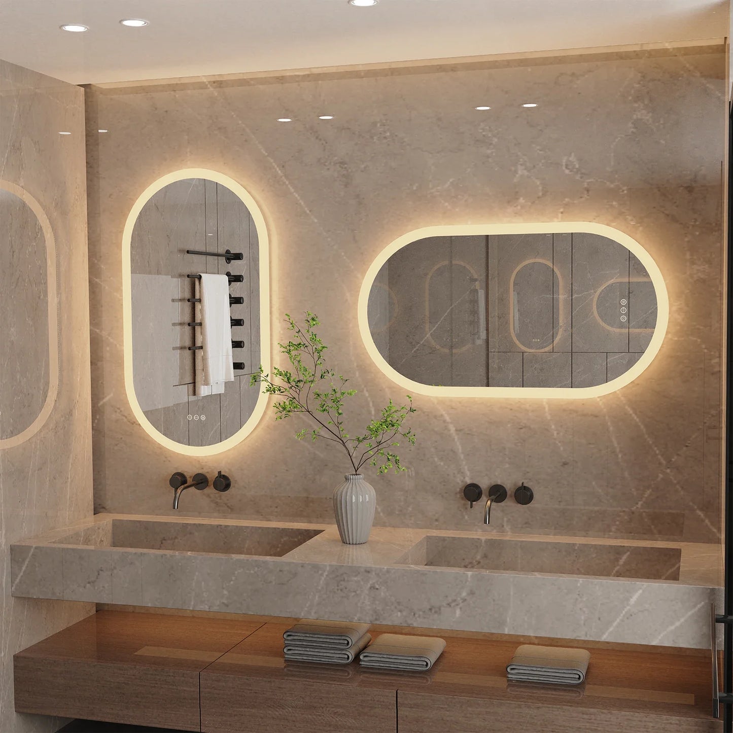 Oval LED Bathroom Mirror with Anti-Fog Function and Dimmable Backlit Design