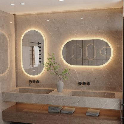 Oval LED Bathroom Mirror with Anti-Fog Function and Dimmable Backlit Design