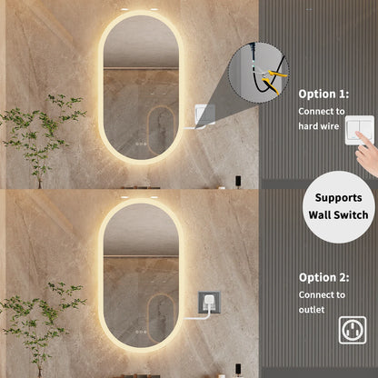 Oval LED Bathroom Mirror with Anti-Fog Function and Dimmable Backlit Design