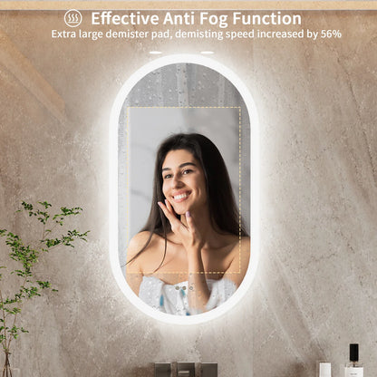 Oval LED Bathroom Mirror with Anti-Fog Function and Dimmable Backlit Design