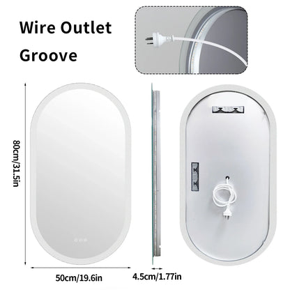 Oval LED Bathroom Mirror with Anti-Fog Function and Dimmable Backlit Design