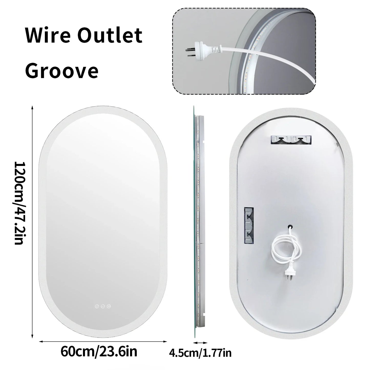 Oval LED Bathroom Mirror with Anti-Fog Function and Dimmable Backlit Design