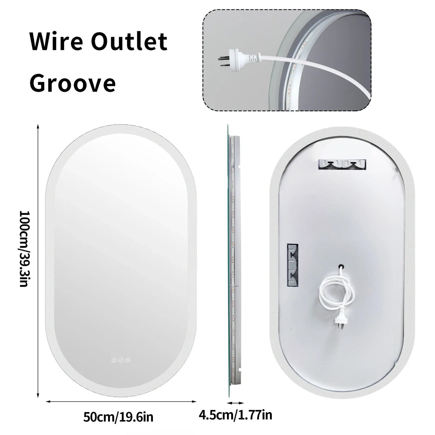 Oval LED Bathroom Mirror with Anti-Fog Function and Dimmable Backlit Design