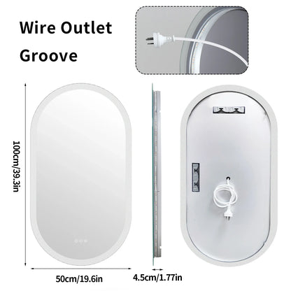 Oval LED Bathroom Mirror with Anti-Fog Function and Dimmable Backlit Design