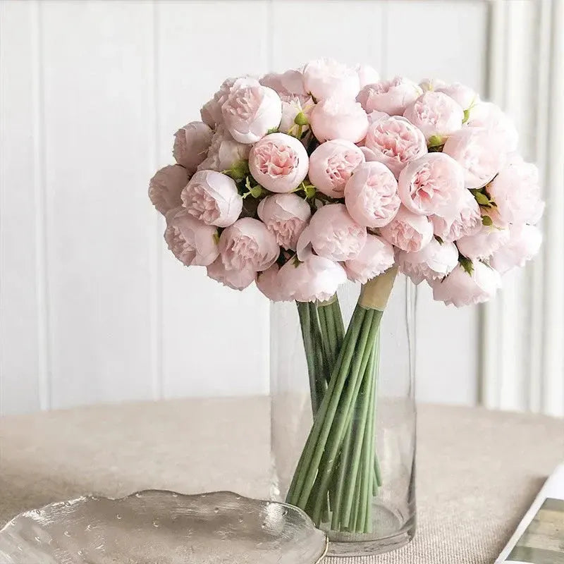 Peony Bouquet | Realistic Silk Flower Arrangement, 27 Blooms in Various Colors