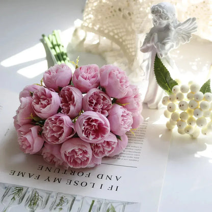 Peony Bouquet | Realistic Silk Flower Arrangement, 27 Blooms in Various Colors
