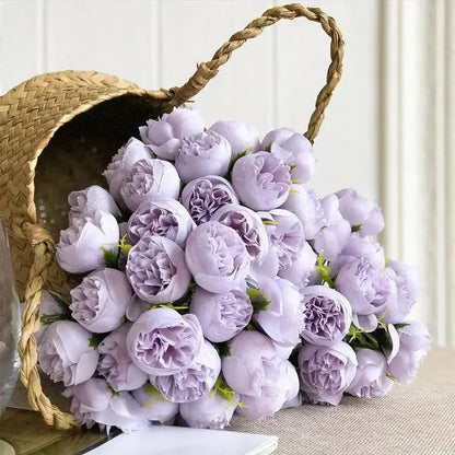 Peony Bouquet | Realistic Silk Flower Arrangement, 27 Blooms in Various Colors