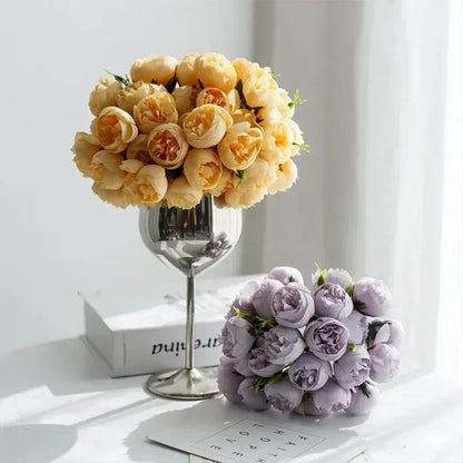Peony Bouquet | Realistic Silk Flower Arrangement, 27 Blooms in Various Colors