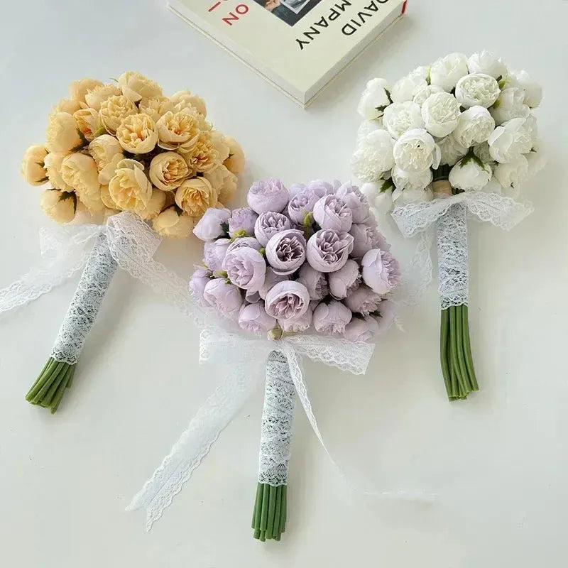 Peony Bouquet | Realistic Silk Flower Arrangement, 27 Blooms in Various Colors