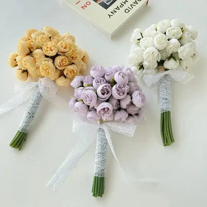 Peony Bouquet | Realistic Silk Flower Arrangement, 27 Blooms in Various Colors