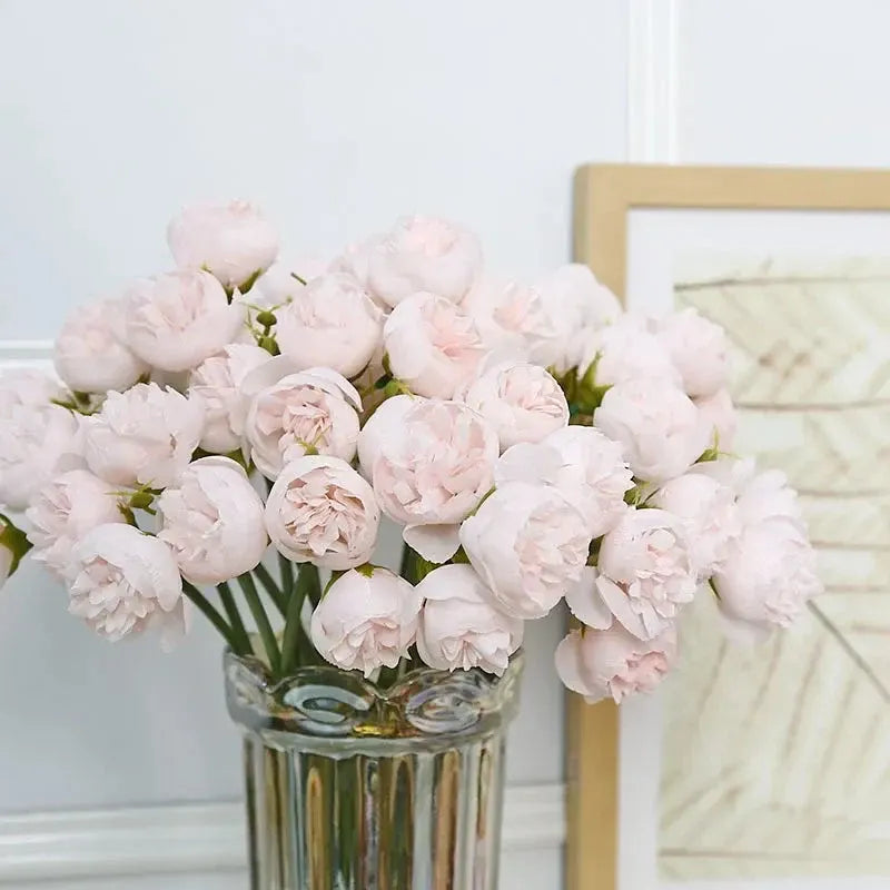 Peony Bouquet | Realistic Silk Flower Arrangement, 27 Blooms in Various Colors