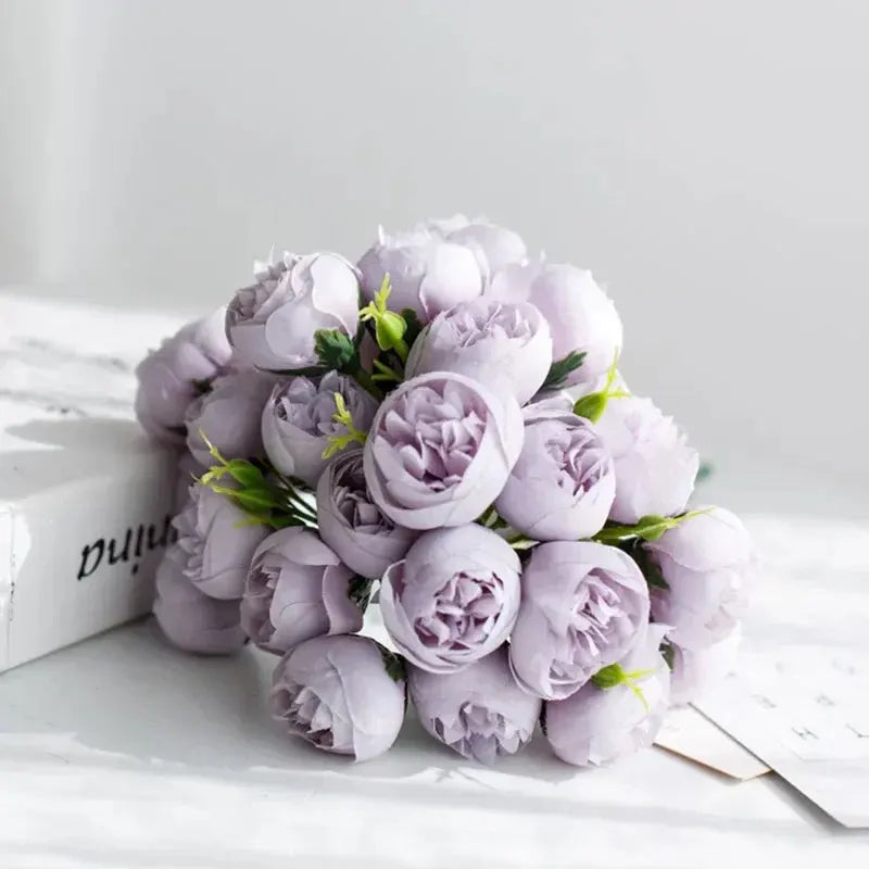 Peony Bouquet | Realistic Silk Flower Arrangement, 27 Blooms in Various Colors