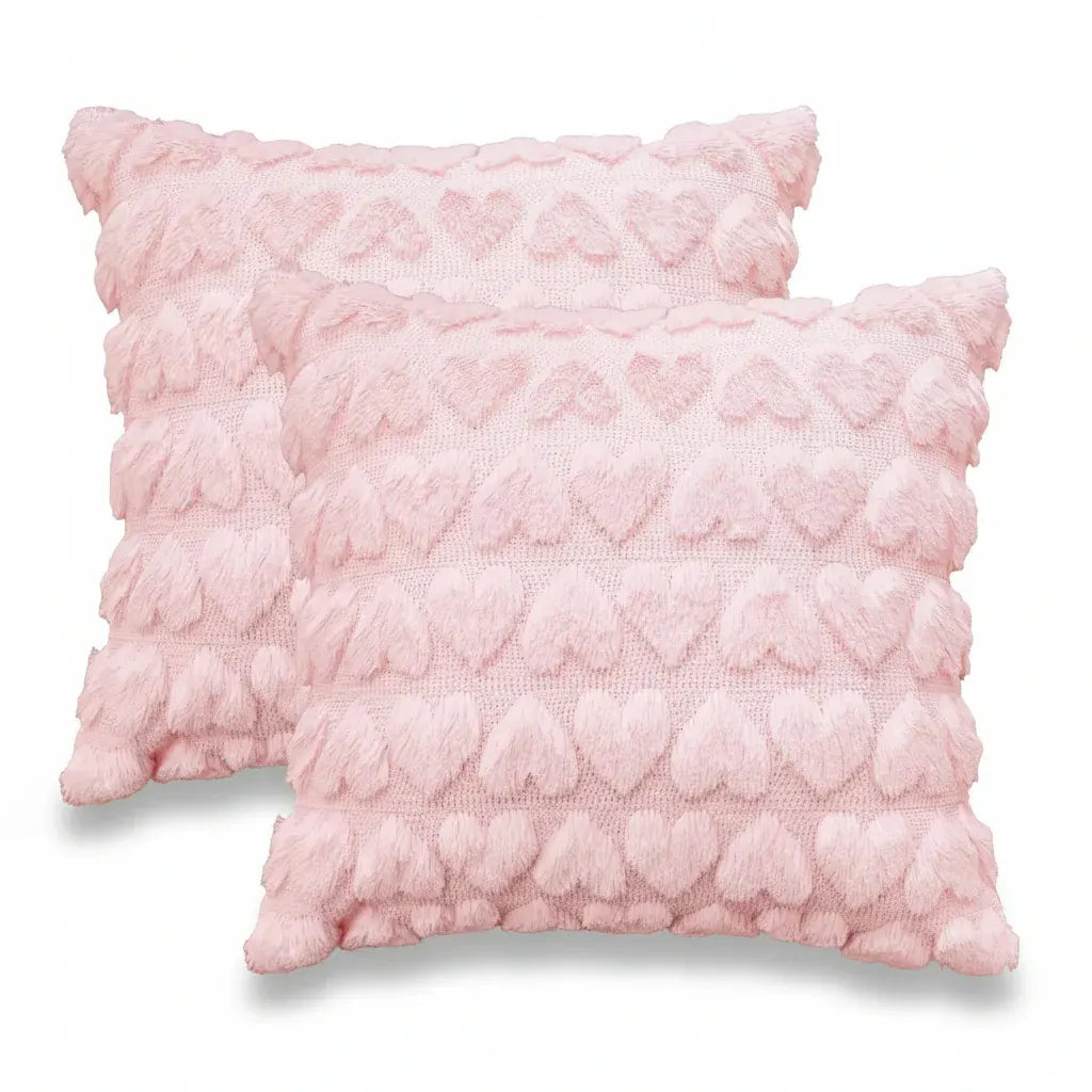 Pink Heart Pattern Polyester Valentine Throw Pillow Covers