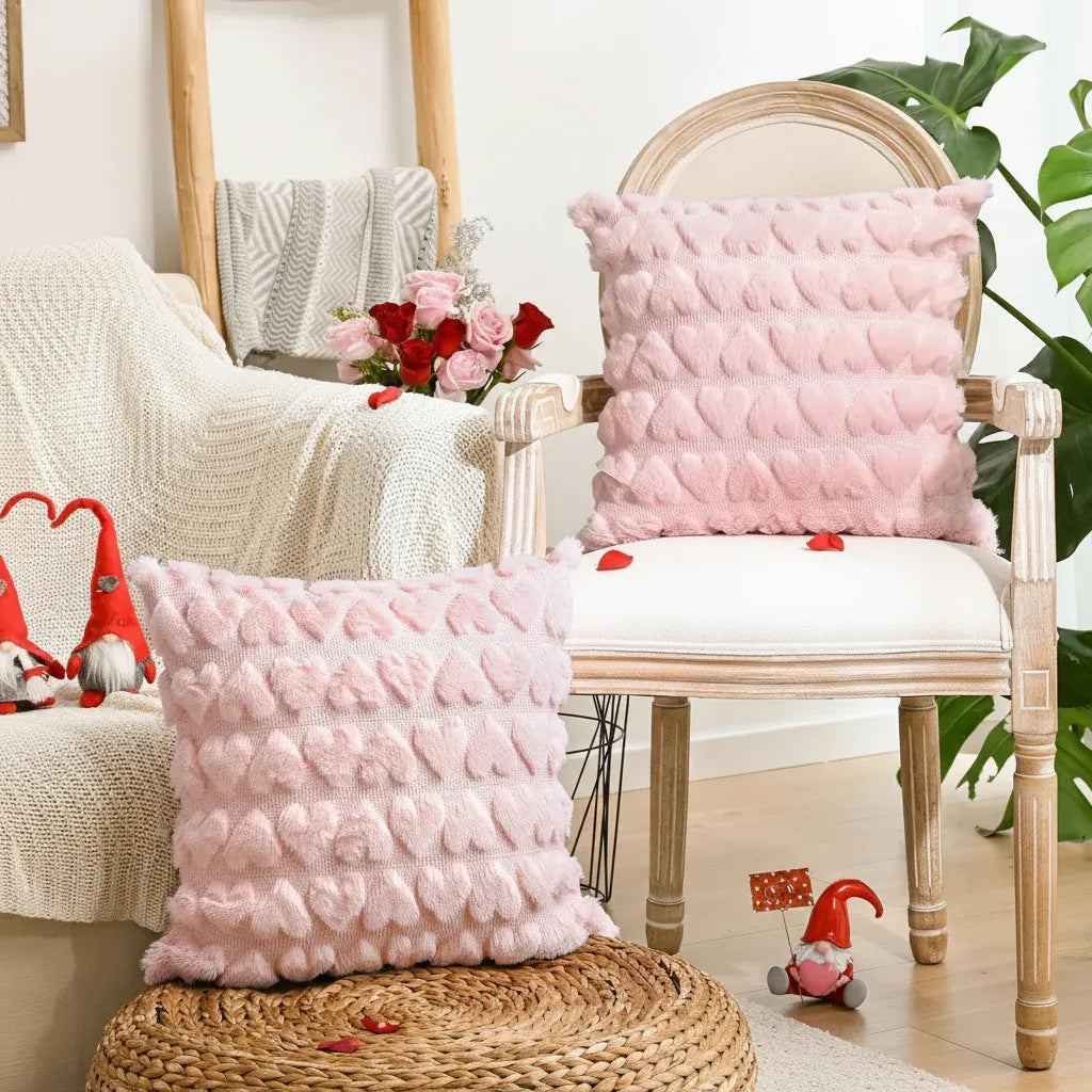 Pink Heart Pattern Polyester Valentine Throw Pillow Covers