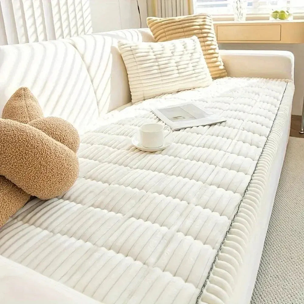 Pleated-Edge Plush Sofa Cover