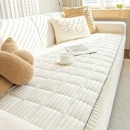 Pleated-Edge Plush Sofa Cover