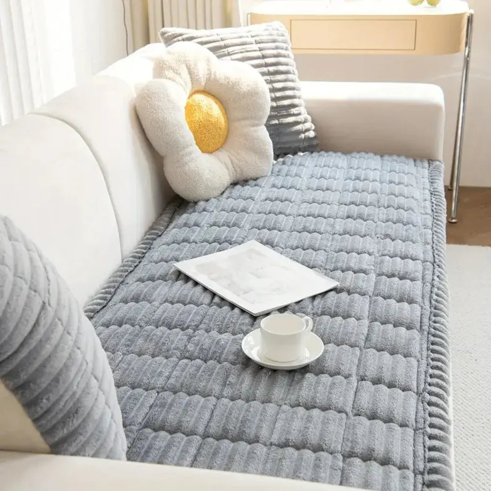 Pleated-Edge Plush Sofa Cover