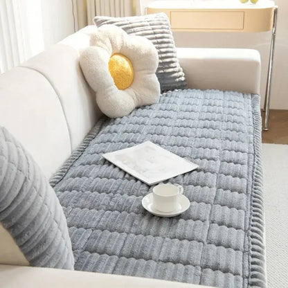 Pleated-Edge Plush Sofa Cover
