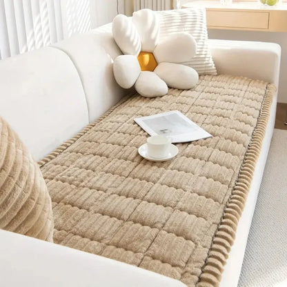 Pleated-Edge Plush Sofa Cover