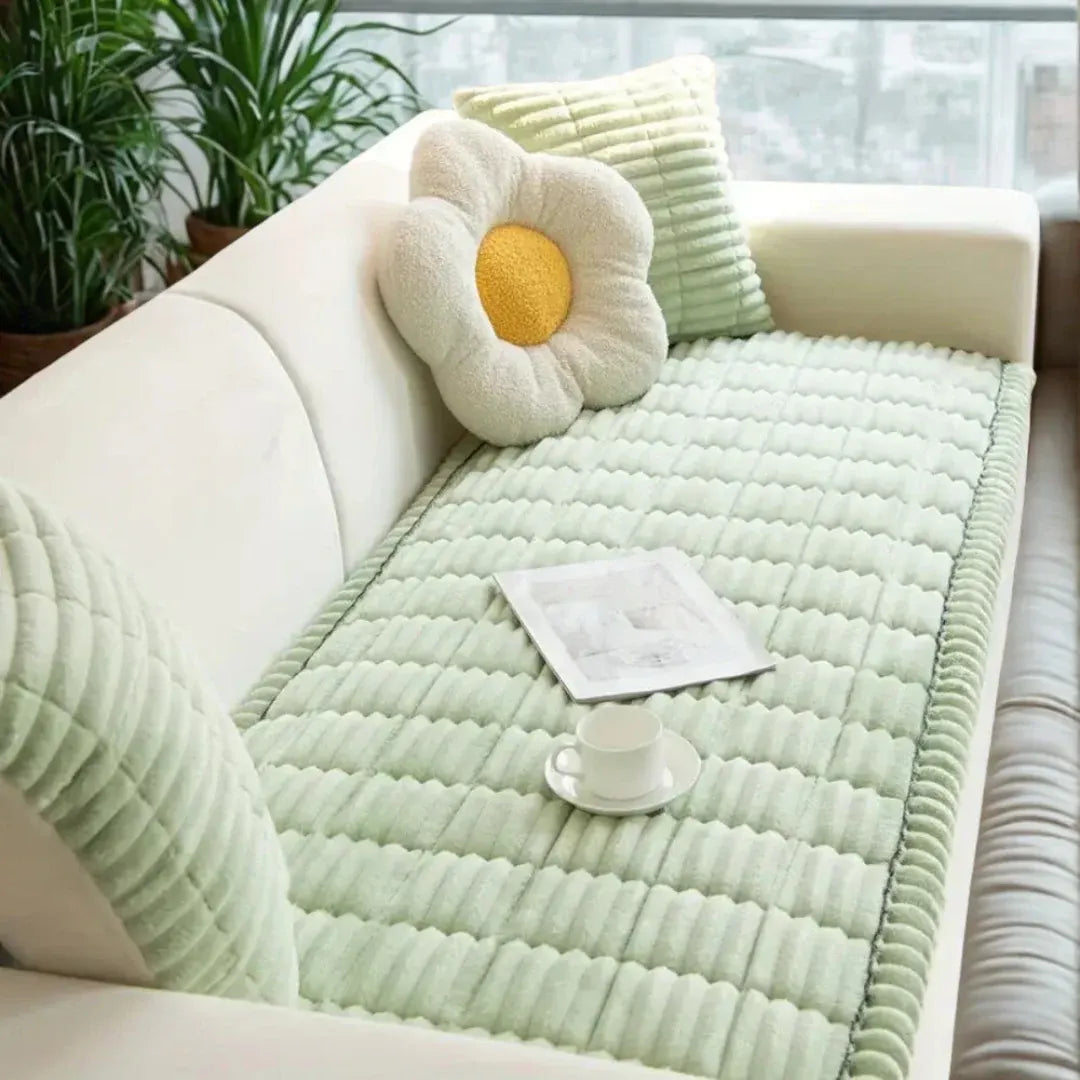 Pleated-Edge Plush Sofa Cover