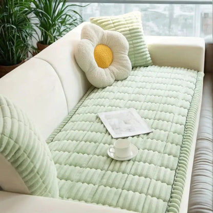 Pleated-Edge Plush Sofa Cover